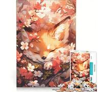 Puzzle per ragazzi da 1000 pezzi "Volpe addormentata tra i ciliegi in fiore" antistress di difficoltà elevata ideale come decorazione da scrivania 50x75cm