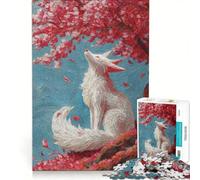 Puzzle per ragazzi da 1000 pezzi: Volpe bianca sotto un ciliegio in fiore gioco educativo migliora la memoria gioco stimolante idea regalo 50x75cm