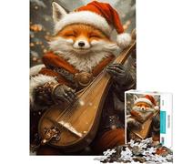 Puzzle per ragazzi da 1000 pezzi: volpe che suona il liuto in inverno Puzzle per adulti giochi per famiglie difficile unico regalo di compleanno e di Natale (dimensioni 38x26cm)