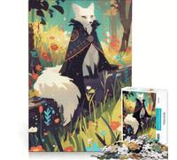 Puzzle per ragazzi da 1000 pezzi: volpe con mantello in un prato fiorito, gioco pratico, per divertimento in famiglia, ideale come regalo per tutta la famiglia 38x26cm