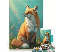 Puzzle per ragazzi da 1000 pezzi: volpe nel prato con petali che cadono, gioco pratico, per divertimento in famiglia, ideale come regalo per tutta la famiglia 38x26cm