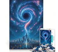 Puzzle per ragazzi da 1000 pezzi: Vortice cosmico su uno scenario urbano futuristico, gioco antistress, rilassante per la mente, sfida unica 38x26cm