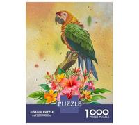 Puzzle Per Ragazzi Da 1000 Pezzi Watercolor Parrot with Tropical Flowers Puzzle Antistress Giocattoli Difficili Regali Di Compleanno E Unici 70x50cm/1000pcs