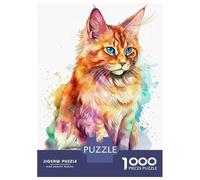 Puzzle Per Ragazzi Da 1000 Pezzi Watercolor Somali Cat Art Puzzle Per Adulti Gioco Pratico Decorazione Murale Regali Unici Per Compleanno E Natale 70x50cm/1000pcs