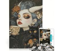 Puzzle per ragazzi da 1000 pezzi Witchcore Tea Time con gatto nero come famiglio gioco impossibile sfida difficile compleanno e altre occasioni 50x75cm