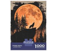 Puzzle Per Ragazzi Da 1000 Pezzi Wolf Howling at Full Moon Poster Puzzle Fai Da Te Giocattoli Antistress Interazione Genitore-figlio 38x26cm/1000pcs