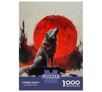Puzzle Per Ragazzi Da 1000 Pezzi Wolf Howling at Red Moon Puzzle Giochi Rilassanti Difficili Divertenti Attività A Casa, 38x26cm/1000pcs
