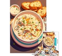 Puzzle per ragazzi da 1000 pezzi zuppa cremosa di frutti di mare con pane gioco intellettuale educativo per attività familiari regalo di compleanno (dimensioni 50x75cm)