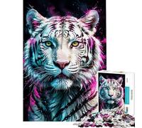 Puzzle per ragazzi da 1000 pezziTigre bianca con schizzi al neon ideale per compleanni Natale e attività in famiglia Giochi divertenti per ragazzi dai 14 anni in su (38x52cm)