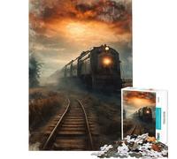Puzzle per ragazzi da 1000 pezziTreno al tramonto nella nebbia Un'opera d'arte stimolante da completare un giocattolo educativo adatto a persone dai 14 anni in su (38x26cm)