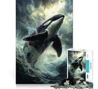 Puzzle per ragazzi "Orca che salta nella tempesta", 1000 pezzi, ideale per rafforzare la memoria, creare un'atmosfera di pace, con bordi di qualità e un design classico (50x75cm)