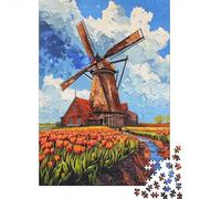 Puzzle Per Ragazzi Puzzle Da 1000 Pezzi Dutch Windmill Tulips Painting Giochi Rilassanti Sfida Difficile Attività Divertenti A Casa 52x38cm/1000pcs