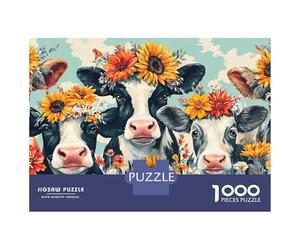 Puzzle Per Ragazzi Puzzle Da 1000 Pezzi Floral Cow Collage Giochi Rilassanti Sfida Difficile Attività Divertenti A Casa 70x50cm/1000pcs