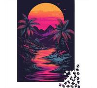 Puzzle Per Ragazzi Puzzle Da 1000 Pezzi Neon Sunset Palm Trees Giochi Rilassanti Sfida Difficile Attività Divertenti A Casa 52x38cm/1000pcs