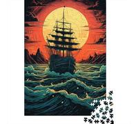 Puzzle Per Ragazzi Puzzle Da 1000 Pezzi Vintage Ship Sunset Ocean Art Print Giochi Rilassanti Sfida Difficile Attività Divertenti A Casa 70x50cm/1000pcs