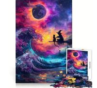 Puzzle per ragazzi "Strega e gatto su un'onda", 1000 pezzi, stimolante per la memoria, ideale per momenti di relax, con taglio preciso, perfetto come regalo di compleanno (38x26cm)