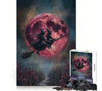 Puzzle per ragazzi "Streghe che volano su una scopa con luna rossa", 1000 pezzi, stimola la memoria, divertimento occasionale, taglio di qualità, regalo di compleanno (38x26cm)