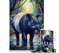 Puzzle per ragazzi Tapiri nella giungla in stile vetrata, 1000 pezzi, stimola la memoria, rilassa e facilita il gioco Bordo preciso 38x26cm