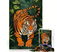 Puzzle per ragazzi "Tigre nella giungla" in stile vetrata, 1000 pezzi, stimola la memoria, semplice e divertente, con bordi di qualità, regalo memorabile 38x52cm