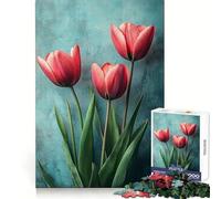 Puzzle per ragazzi "Tulipani rosa su sfondo verde acqua", 1000 pezzi, rompicapo rilassante, assemblaggio immagini, regalo speciale (50x75cm)