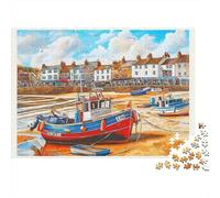 Puzzle per Serata Giochi 1000 Pezzi per Adulti con Villaggio di Pesca Costiero, Spiaggia Barche Rosse Case Persone, Premium Spesso Resistente Vivace Sfidante Difficile Antistress 70x50cm/1000pz