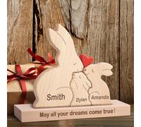 Puzzle Personalizzato con Famiglia di Coniglio in Legno con 1-8 nomi, We are One Animali Sculture Artistico, Decorativo per la Casa Regalo per Natale, Compleanno, Anniversario Festa Della Mamma e Papà