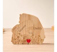 Puzzle personalizzato in legno a forma di orsetto con nome di famiglia da 2 a 6, personalizzabile con orsetto che abbraccia, regalo per mamma e papà, famiglia, regalo di compleanno di Natale, cartelli