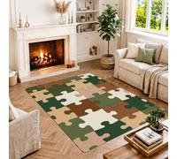 Puzzle Piece Mosaico Pattern Pezzi Fantasioso Area Tappeto 4' X 6' | Forme geometriche ad incastro, tavolozza di toni della terra, mosaico astratto, pavimenti moderni per la casa