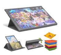 Puzzle Pieghevole,1000 Pezzi,Tavolo Per Puzzle,Tappetino Puzzle Portatile Con 6 Vassoi Di Colori Assortiti Con Supporto 2 In 1 e Copertura,Per Bambini, Adulti,Angolo regolabile,78x56cm,Grigio