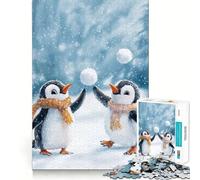 Puzzle "Pinguini giocosi in inverno" per ragazzi, 1000 pezzi, giocattolo divertente e creativo, decorazione murale con ritagli chiari (38x52cm)