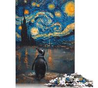 Puzzle "Pinguino nella notte stellata" 100% cartone riciclato, puzzle di cartone premium per bambini adulti, regali di Halloween, 1000 pezzi (75x50 cm)