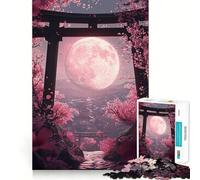Puzzle Pink Moon & Cherry Blossoms da 1000 pezzi per adulti, un gioco stimolante e divertente da fare insieme, con tagli precisi e un'immagine da esporre (38x26cm)