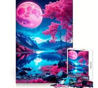 Puzzle Pink Moon da 1000 pezzi per adulti, gioco di abilità mentale, relax, design, assemblaggio, pezzo da collezione (38x52cm)