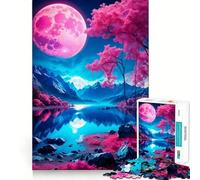 Puzzle Pink Moon da 1000 pezzi per adulti, gioco di abilità mentale, relax, design, assemblaggio, pezzo da collezione (38x52cm)