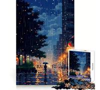 Puzzle Pixel Art "Città tranquilla e piovosa" da 1000 pezzi per adolescenti, ideale per sviluppare le capacità di ragionamento, per momenti di relax, con tagli netti e un regalo speciale (50x75cm)