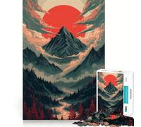 Puzzle Pixel Art con paesaggio montano e sole rosso, 1000 pezzi, ideale per adolescenti Un'esperienza rilassante e divertente da appendere al muro (38x52cm)