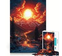 Puzzle Pixel Art Montagna Città Tramonto 1000 Pezzi Puzzle per Adolescenti Puzzle Gioco di Pensiero Rilassante Tempo Ritagliato Regalo per Festival (38x26cm)