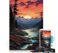 Puzzle Pixel Art Montagna Fiume Tramonto Paesaggio 1000 Pezzi per Adulti e Ragazzi Ricorda Costruisci Lentamente Divertiti Taglio Preciso Opera d'Arte da Collezione (38x52cm)
