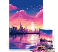 Puzzle Pixel Art "Tramonto di Chicago" per adolescenti, 1000 pezzi, allenamento della memoria, fuga rilassante, taglio perfetto, regalo memorabile (50x75cm)