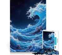 Puzzle pixelato con onde oceaniche notturne per adolescenti, 1000 pezzi, immagine divertente e rilassante da appendere al muro (38x52cm)