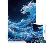 Puzzle pixelato con onde oceaniche notturne per adolescenti, 1000 pezzi, immagine divertente e rilassante da appendere al muro (38x52cm)