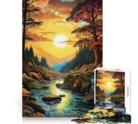 Puzzle pixelato con paesaggio fluviale al tramonto per ragazzi, 1000 pezzi, gioco intelligente antistress con bordi affilati, regalo di compleanno (38x52cm)