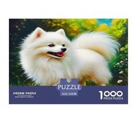 Puzzle Pomerania da 1000 pezzi per adulti: soffice cane bianco che sorride allegramente. Impossibile, difficile e istruttivo. Decompressione 52x38 cm/1000 pezzi.