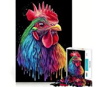 Puzzle Pop Art con Gallo Rosso del Rhode Island Arcobaleno, 1000 pezzi, per adulti, stimolante per la mente, antistress, con bordi precisi, decorazione da parete (38x52cm)