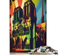 Puzzle Pop Art di Notre Dame a Parigi, rettangolare, in cartone riciclato al 100%, per bambini adulti, regali di Natale, 1000 pezzi (26x38 cm)