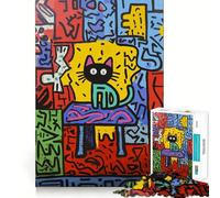 Puzzle Pop Art Gatto Nero su Tavolo per Adolescenti 1000 Pezzi Giocattolo per Pensare Intelligente Tempo Libero Taglio Preciso Lista dei Desideri di Babbo Natale (38x26cm)