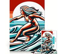 Puzzle Pop Art "Ragazza Surfista" Wpap per adulti, 1000 pezzi, gioco stimolante per la mente, divertente e rilassante, con taglio preciso, decorazione da parete 38x52cm