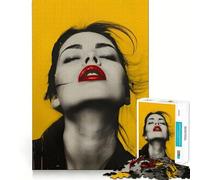Puzzle Pop Yellow Woman con labbra rosse per adolescenti, 1000 pezzi, giocattolo divertente e creativo, decorazione murale trasparente (38x52cm)