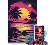 Puzzle PopArt "Tramonto sulla spiaggia" da 1000 pezzi per ragazzi, gioco di logica, attività per la casa, bordi trasparenti, regalo prezioso 38x52cm