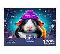 Puzzle porcellino d'India con cappello invernale, cosmico e accogliente, 1000 pezzi, decompressione, decorazione parete per adulti, 52x38cm
